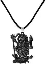 [Tongari] Goddess Maha Kali Kalika Devi Stainless Steel Round Pendant Necklace Chain For Men And Women Grey, Medium, Stainless Steel, No Gemstone