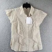 Theory Ruffled Nova Top Women's S White Eyelet Sleeveless Button Front Closure