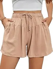 [Flygo] Flowy Shorts for Women Summer Casual High Waist Wide Leg Drawstring Shorts with Pockets