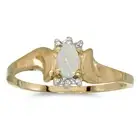 14k Yellow Gold Oval Opal And Diamond Satin Finish Ring