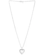 Italian Silver Puffed Heart Paperclip Necklace