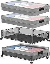 VyGrow Under Bed Storage with Wheels & Removable Dust Bags, Metal Shoe Organizer Under Bed with Handles, Tool-free Assembly Under Bed Storage Containers for Clothes, Shoes, 2Pack