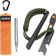 PISAU Ferrocerium Ferro Rod Flint + Blow Tube + case with Paracord Lanyard Handle, Striker and Whistle, Used for Camping, Barbecue, Outdoor Activities. 12.7cm Long (Black)