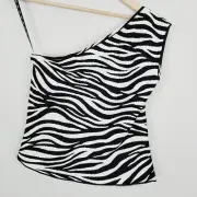 [ SABA ] Womens Mia Milano Zebra One Shoulder Top NEW RRP$199 | Size S or AU 10