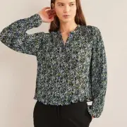 NWT BODEN Plisse Pleat Blouse Linseed, Painterly Floret 10
