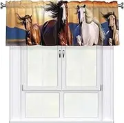 LHBWCVN Running Horses Valances for Windows, Rod Pocket Window Treatment Drapes Farmhouse Kitchen Curtains Short Blackout Window Curtains for Living Room Bedroom Decor 54x18 Inch