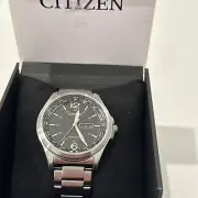 Citizen Men's Watch Eco Drive Black Dial Day Date Silver Steel 44mm AW0110-58E