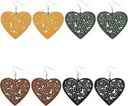 [Coiris] 4 Pairs Wooden Different Shapes Earrings Bohemian Hollow Wooden African Dangle Drop