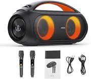 [INMOZATA] Portable Bluetooth Speaker 80W Enhanced Bass with 2 Pcs microphone, 12H Playtime IPX5 Waterproof, Stereo Sound Bluetooth 5.3 Outdoor Speaker