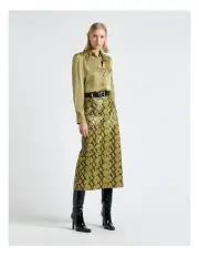 [Cue] Python Midi Skirt in Yellow
