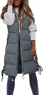 Women's 2023 Autumn Reversible Vests Sleeveless Fleece Jacket Long Warm Winter Coat Outerwear Zip Hoodie Pockets, A2-Grey, XXX-Large, A2 Grey, 3X-Large