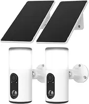 [ANRAN] Solar Security Cameras Wireless Outdoor with Light,2K Battery Powered Floodlight Camera with Color Night Vision & AI Motion Detection,2-Way Talk Spotlight Siren Alarm,Compatible with Alexa,2PCS
