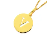 9ct Gold Initial 'v' Serif Style Round Disc Pendant