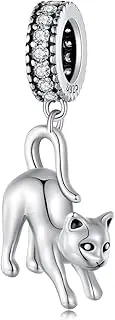 [luvhaha] Playful Cat Charms 925 Sterling Silver Cute Pet Charms Pendant, Women's Jewellery Fits Pandora Charms Bracelet Necklace for Women