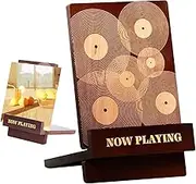 Vinyl Record Storage Rack - Wooden Album Organizer | Retro LP Holder With Engraved Details, File Folder Stand, Decorative Display For Music Lovers And Photographers