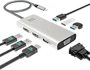 Minthouz USB C Docking Station, 7-in-1 USB Hub with 4K @ 60Hz HDMI, 8K @ 60Hz DP1/2, VGA, 3xUSB2.0 Multiport Adapter for Dell/HP/Lenovo/Thinkpad, Compatible with Mac/Windows/Chrome OS/Linux/Android