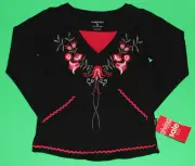 5 NWT Pumpkin Patch FROM RUSSIA WITH LOVE Black Red Floral SHIRT Top Girls
