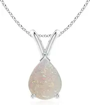 [Angara] Natural V-Bale Pear-Shaped Opal Solitaire Pendant Necklace in Sterling Silver/10ct/14ct Solid Gold for Women | October Birthstone Jewellery for Her