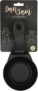 Dan & Sam 3-in-1 Food Scoop, Black, 1/2 Cup - Versatile Kitchen Tool for Measuring, Scooping & Pouring - Durable, Easy-to-Clean Design for Pet Food, Baking & Cooking Needs