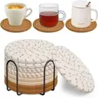 8Pcs Linen Drink Coasters with Holder Cotton Woven Coasters Set Home Decor