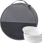 Round Storage Bag - Tableware Carrying Bag, 23cm Camping Tableware Storage - Canvas with Moisture-Reducing Design, Fits Various Plate Sizes – Lightweight & Portable – Ideal for Outdoor Campings