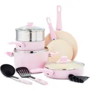 GreenLife Soft Grip Bis 12 Piece Cookware Set Quartz Pink