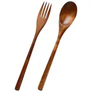 Table Utensils Wooden Fork and Spoon Reusable Dessert Large Salad Serving