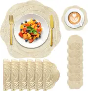 12 Pcs round Pressed Vinyl Placemats Gold Placemat Coaster Set Metallic Place Ma