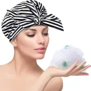 Reusable Shower Cap Waterproof Shower Hair Cap Women Bowknot Shower Hat With Bath Mesh Spo