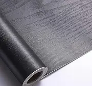 Arthome Black Wood Paper 43.5x305cm Self-Adhesive Removable Wood Peel and Stick Wallpaper Vinyl Decorative Wood Plank Film Vintage Wall Covering for Furniture Surface Easy to Clean