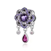 Silver plating Purple Flower Shape Charms Pendants Fit Charm Bracelets & Necklaces Jewelry