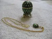Enameled Fabrege Inspired Bejeweleded Egg Trinket Box with necklace