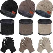 [JaGely] 9 Pieces Kids Winter Hat Glove Scarf Sets Toddler Beanie Cap Warm Knit Neck Warmer Scarf Touchscreen Gloves for 5-14 Years