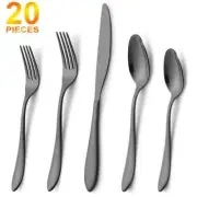 Silverware Sets, JOW 20 Pieces Flatware Set, Black Stainless Steel Cutlery
