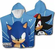 [eplusm] Marvel Spiderman Sonic Bath Towel Bathrobe Hooded Poncho for Boys 55 x 110 cm - 3 to 6 Years Bath Poncho Gift Boys Ideal for Pool, Beach and Swimming Pool (Polyester, Light Blue)