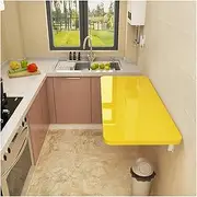 Folding Wall-Mounted Drop-Leaf Table,Bedroom/Balcony Heavy Duty Wall Mount Table,Kitchen Dining Table Office Computer Desk Trestle,Yellow,20 Size Optional (70x30/28x12in)