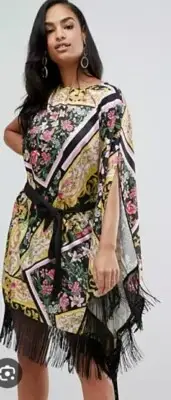 ASOS Scarf Print Satan Cape Midi Dress Missing the Belt NWT