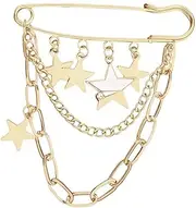 [yaozeio] Gold Star Chain Brooch Pin - Retro Punk Shawl Pin Collar Coat Brooch Pin - Y2k Shoe Jean Pins - Star Lapel Pin Brooch Chain Vintage Clothing Accessories for Women