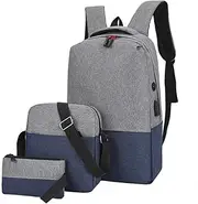[SLEDEZ] Backpack 3-in-1 Set Large Capacity Backpack USB Charging Multifunctional Colour Oxford Cloth Shoulder Bag