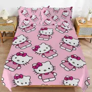 a1410 Hello Kitty Duvet Cover Set, 3 Piece Bedding Set 86x70" Double Sided Printing Decorative Comforter Cover Set (1 Duvet Cover + 2 Pillow Shams)" j