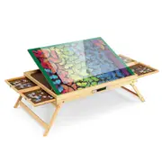 Costway Jigsaw Puzzle Table Adjustable Wood Tilting Table Board Felt Tabletop w/4 Drawers 1000PCs Jigsaw