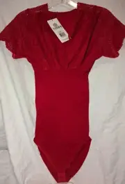 Red TISSINI Bodysuit XLarge. Lace Top Excellent Waist Compression NEW