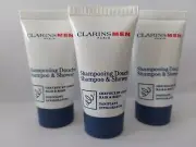 Clarins MEN Paris Shampoo & Shower 30mL/1.06 oz.Travel size - NEW -(3PACK)