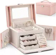 Jewellery Box Organiser, Faux Leather Jewellery Storage Case with Mirror, Storag
