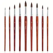 Kolinsky Watercolor Brushes Set 9 Pcs Superior Sable Hair Round Pointed Profe...