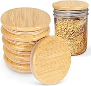 6Pack Wide Mouth Bamboo Mason Jar Lids, Wooden Ball Jar Lids with Airtight Silicone Seal, Perfect for Dry food Storage.