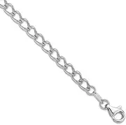 [JewelryWeb] 925 Sterling Silver Solid Polished Fancy Lobster Closure Rhodium Plated Half Round Wire Curb Chain Bracelet Link-Bracelet for Women and Men