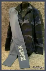 Victoria's Secret Pink Camo Sherpa Pullover + Leggings Set Old School Blue M NIP