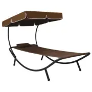 Garden Sunbed With Canopy Steel Frame Outdoor Lounge Bed Beach Patio Sun Lounger