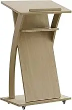 Wooden School Lectern Podium Stand - Mobile Standing Pulpit Reception Desk for Teaching & Training - Modern Office Inclined Presentation Table